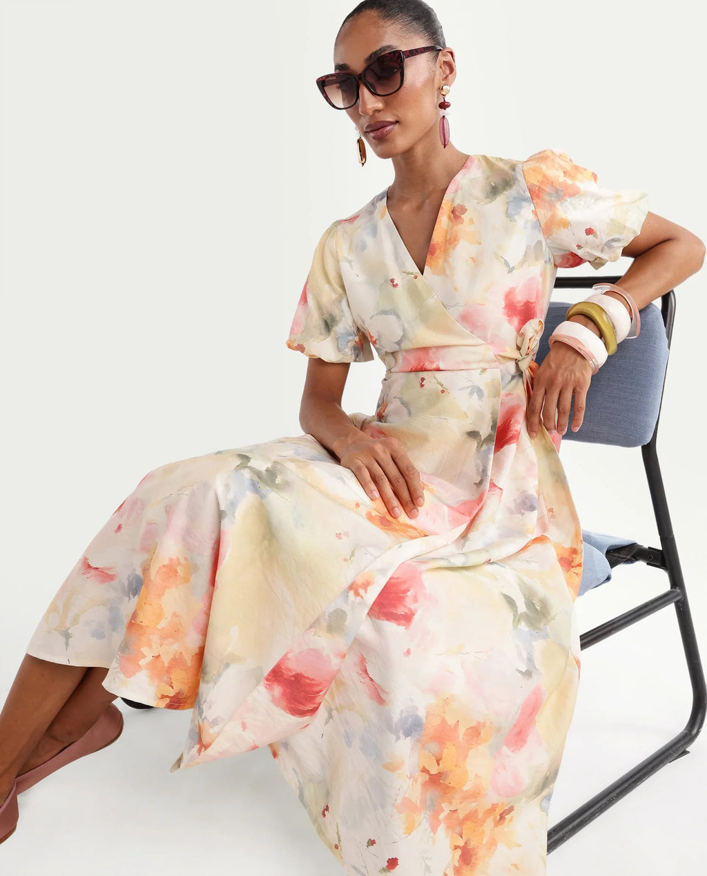 Rareism Women's Hivi Multi Viscose Blend Over Lap Fit And Flare Floral Print Dress