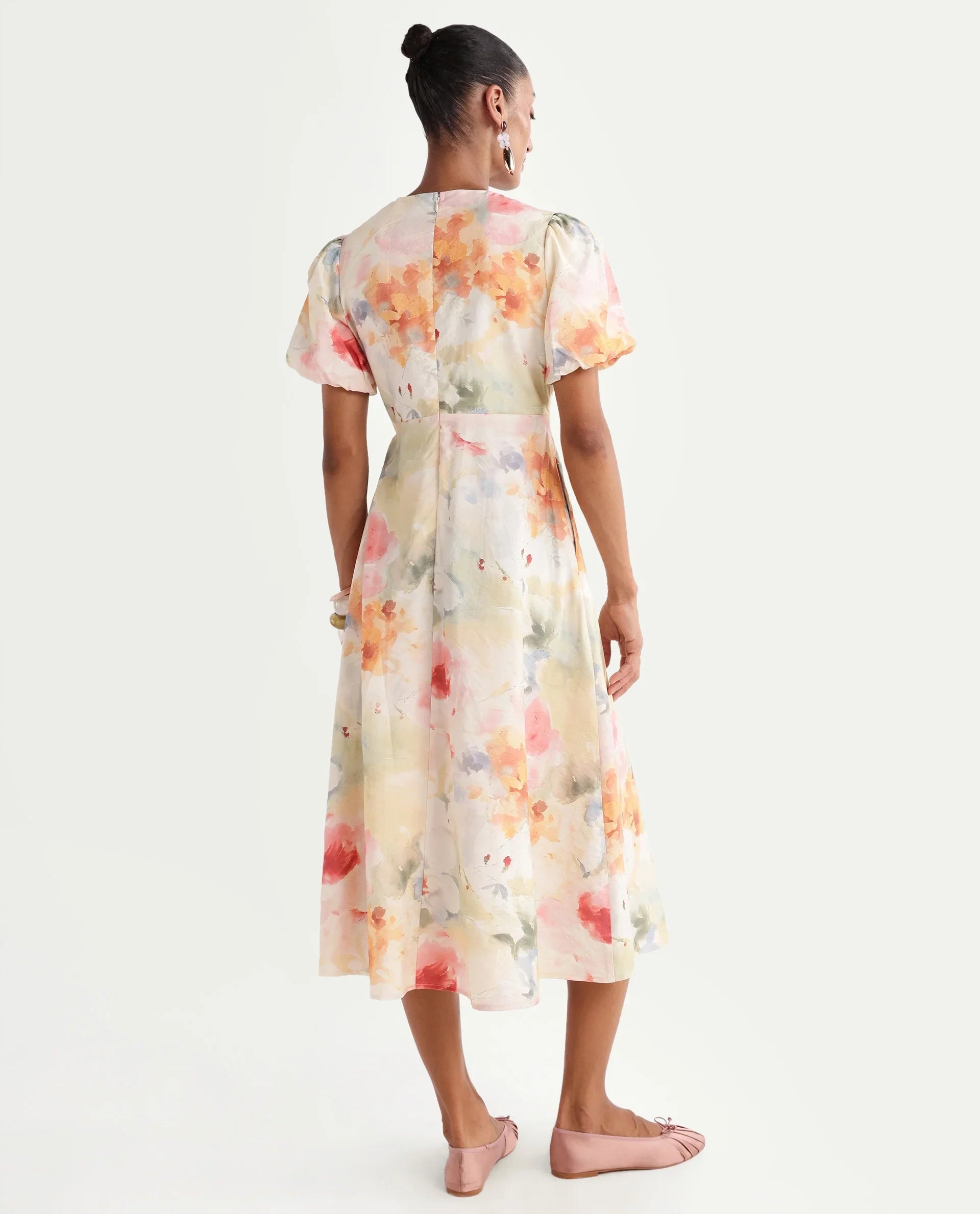 Rareism Women's Hivi Multi Viscose Blend Over Lap Fit And Flare Floral Print Dress