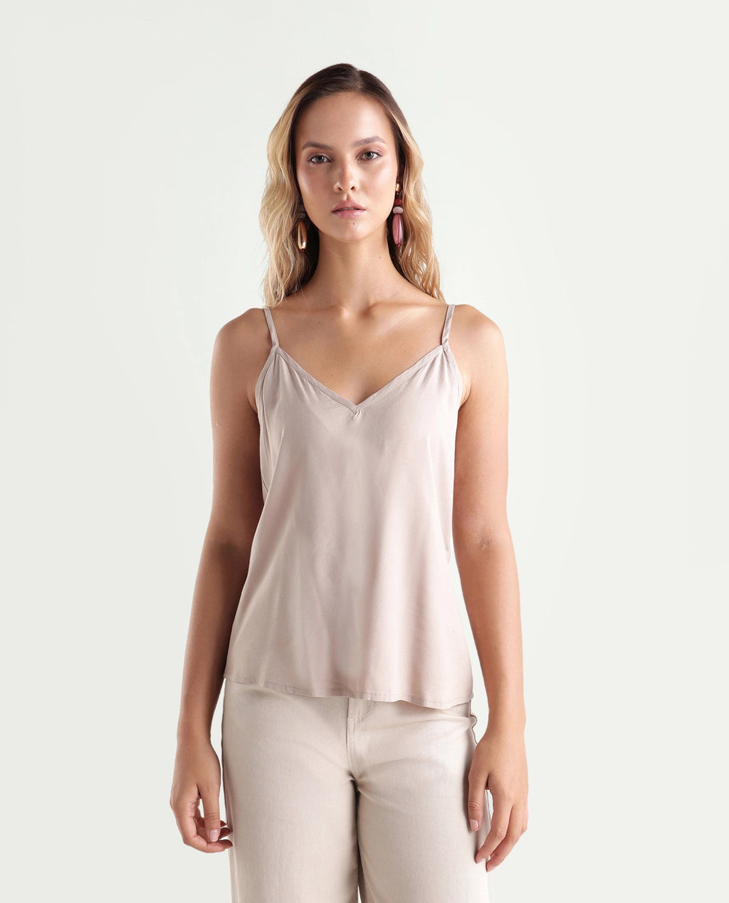 Rareism Women's Kelo Beige Striped Nylon Blend Regular Three Quarter Sleeve Top