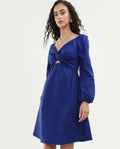 Rareism Women's Krite Navy Cotton Fabric V-Neck Fit And Flare Embroidered Dress
