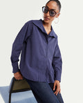 Rareism Women's Krome Blue Cotton Spread Collar Relaxed Striped Shirt