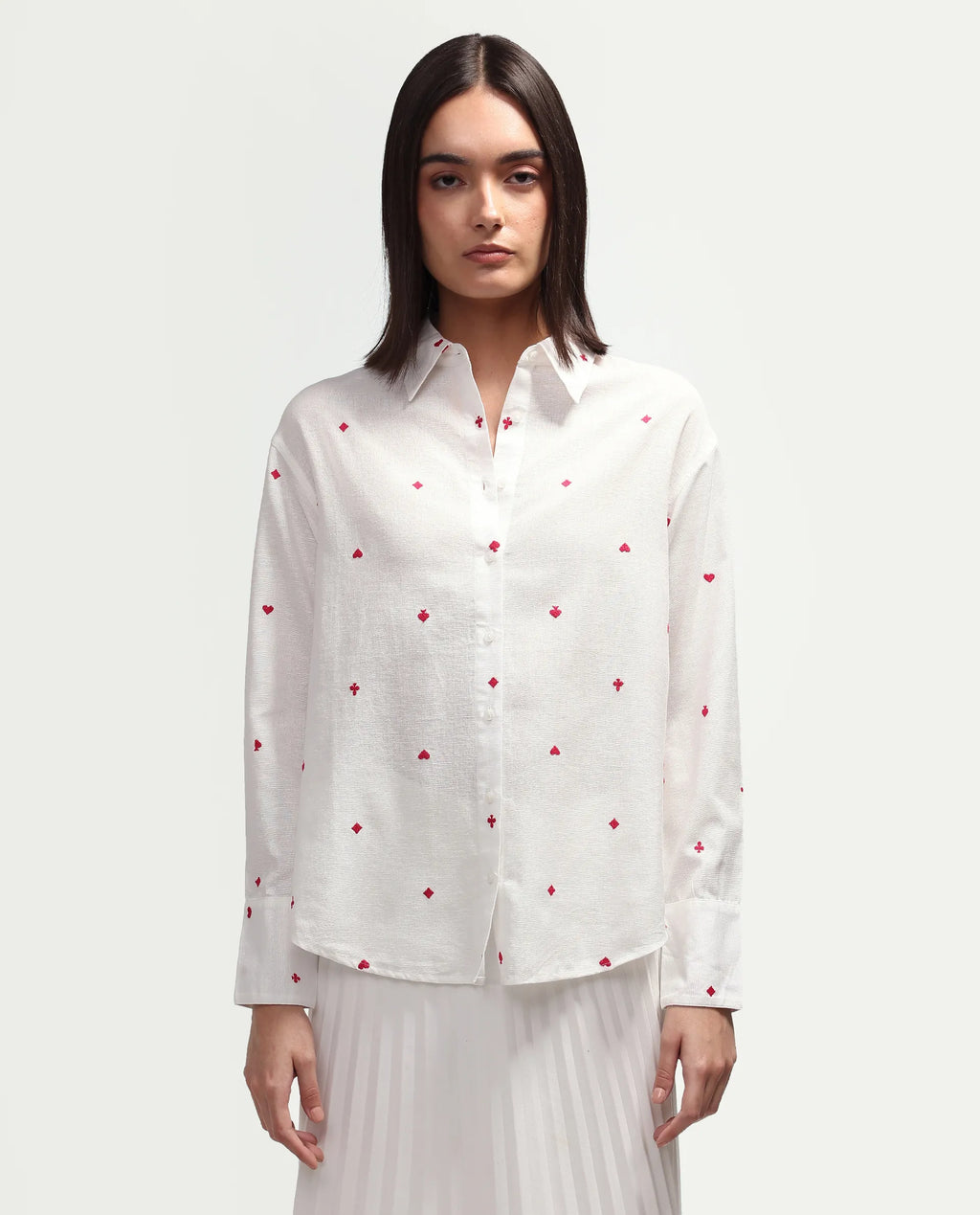 Rareism Women's Melox Off White Cotton Full Sleeve Spread Collar Relaxed Plain Shirt