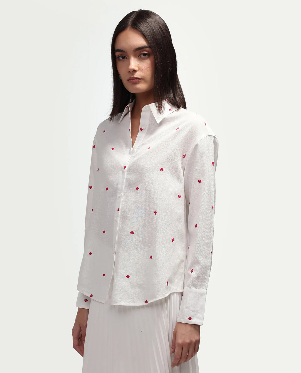 Rareism Women's Melox Off White Cotton Full Sleeve Spread Collar Relaxed Plain Shirt