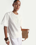 Rareism Women's Nuku White Cotton Crew Neck Relaxed Plain Top