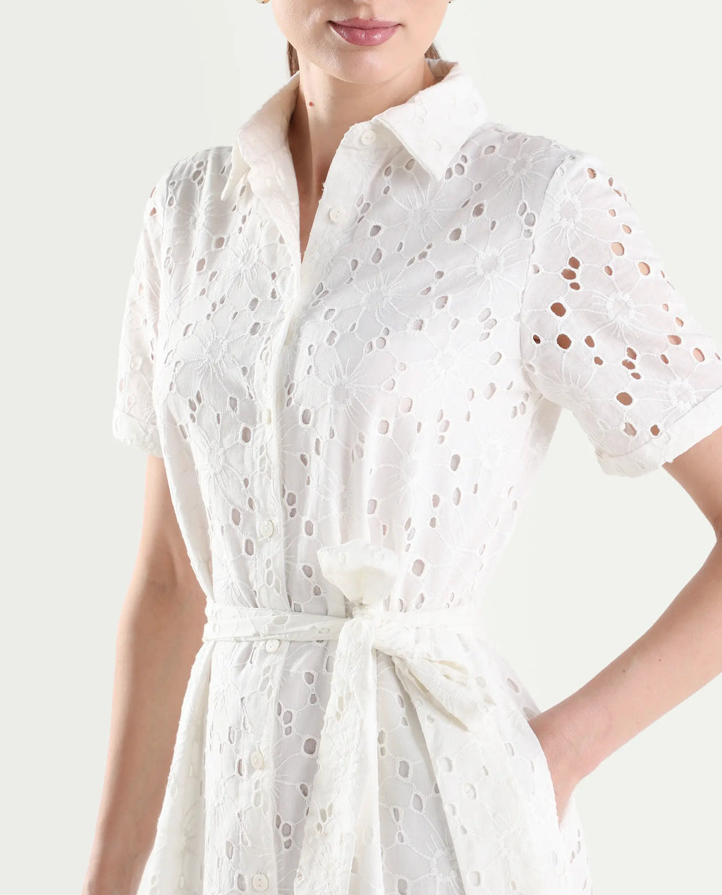 Rareism Women's Rahi Primary White Cotton Half Sleeve Spread Collar A-Line Plain Dress