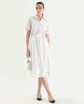 Rareism Women's Rahi Primary White Cotton Half Sleeve Spread Collar A-Line Plain Dress