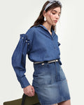 Rareism Women's Denfila Light Blue Cotton Full Sleeve Spread Collar Regular Fit Shirt