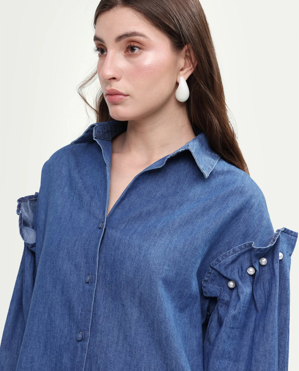 Rareism Women's Denfila Light Blue Cotton Full Sleeve Spread Collar Regular Fit Shirt