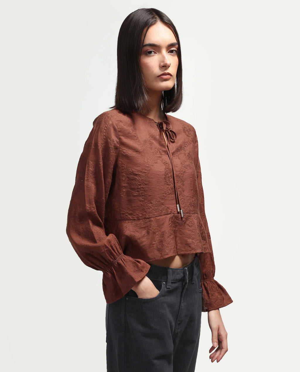 Rareism Women's Daro Rust Viscose Blend Tie-Up Regular Plain Top