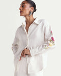 Rareism Women's Taish-T Light Offwhite 100% Linen Spread Collar Regular Plain Shirt