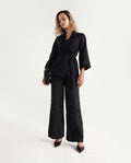 Rareism Women's Tezo-B Black Self Design Viscose Wide Leg Regular Trouser