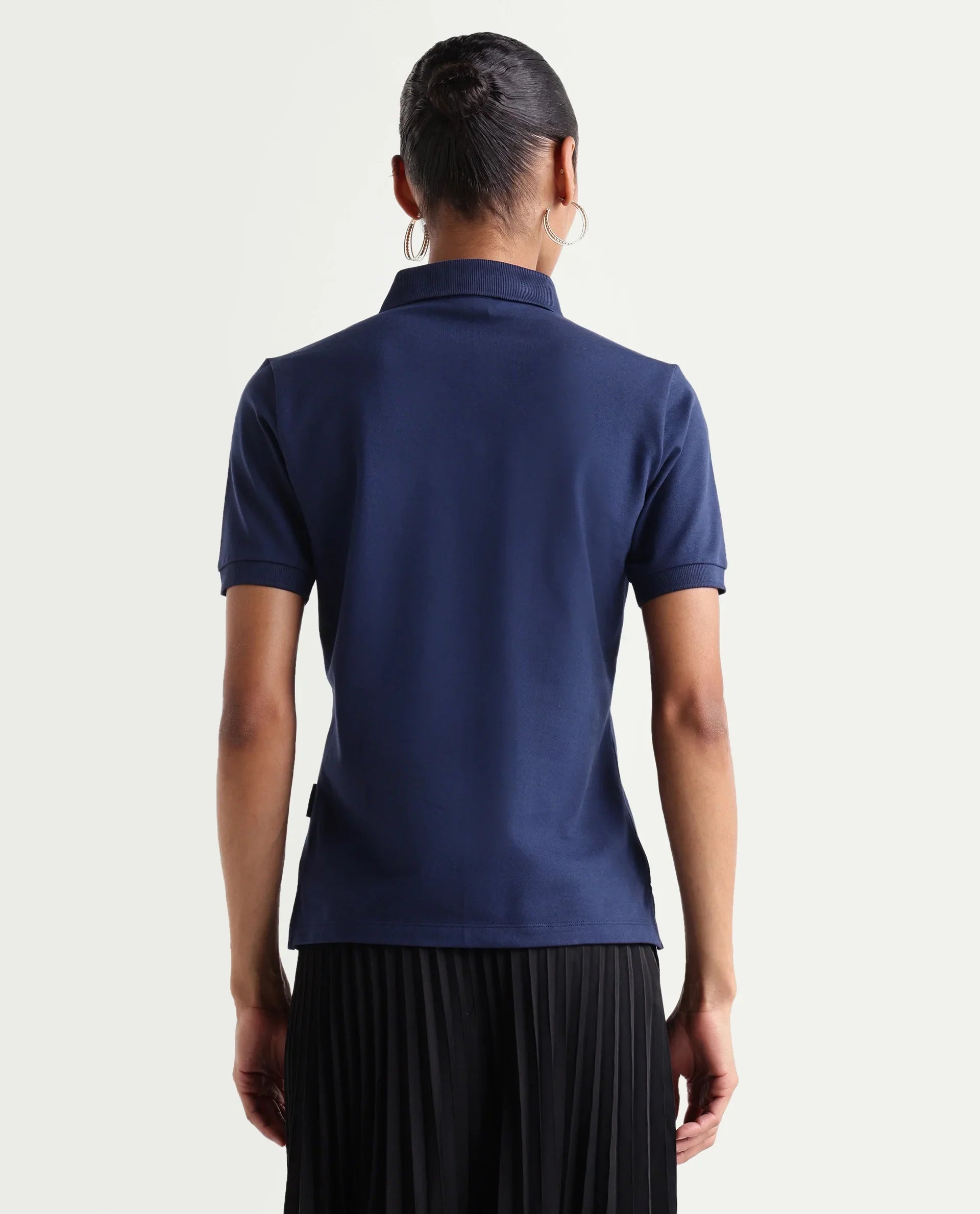 Rareism Women's Basic Rr-Corp-Elane Navy Cotton CollaredRegular Plain Polo