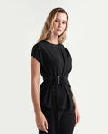Rareism Women's Dusero Black Plain Viscose Blend Regular Short Sleeves Top