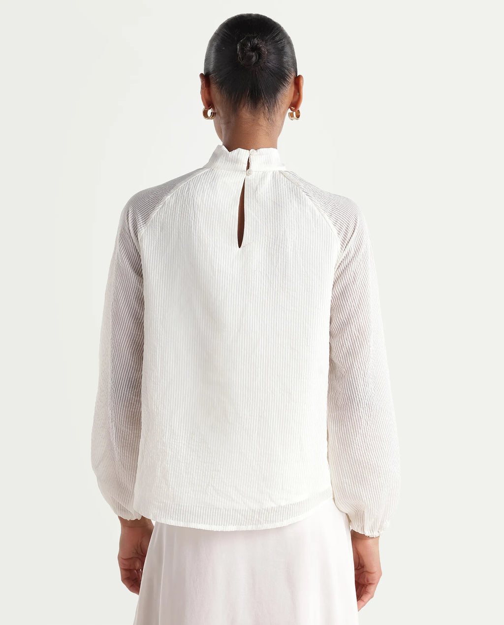 Rareism Women's Dyna Off White Viscose Blend Band Collar Button Regular Plain Top