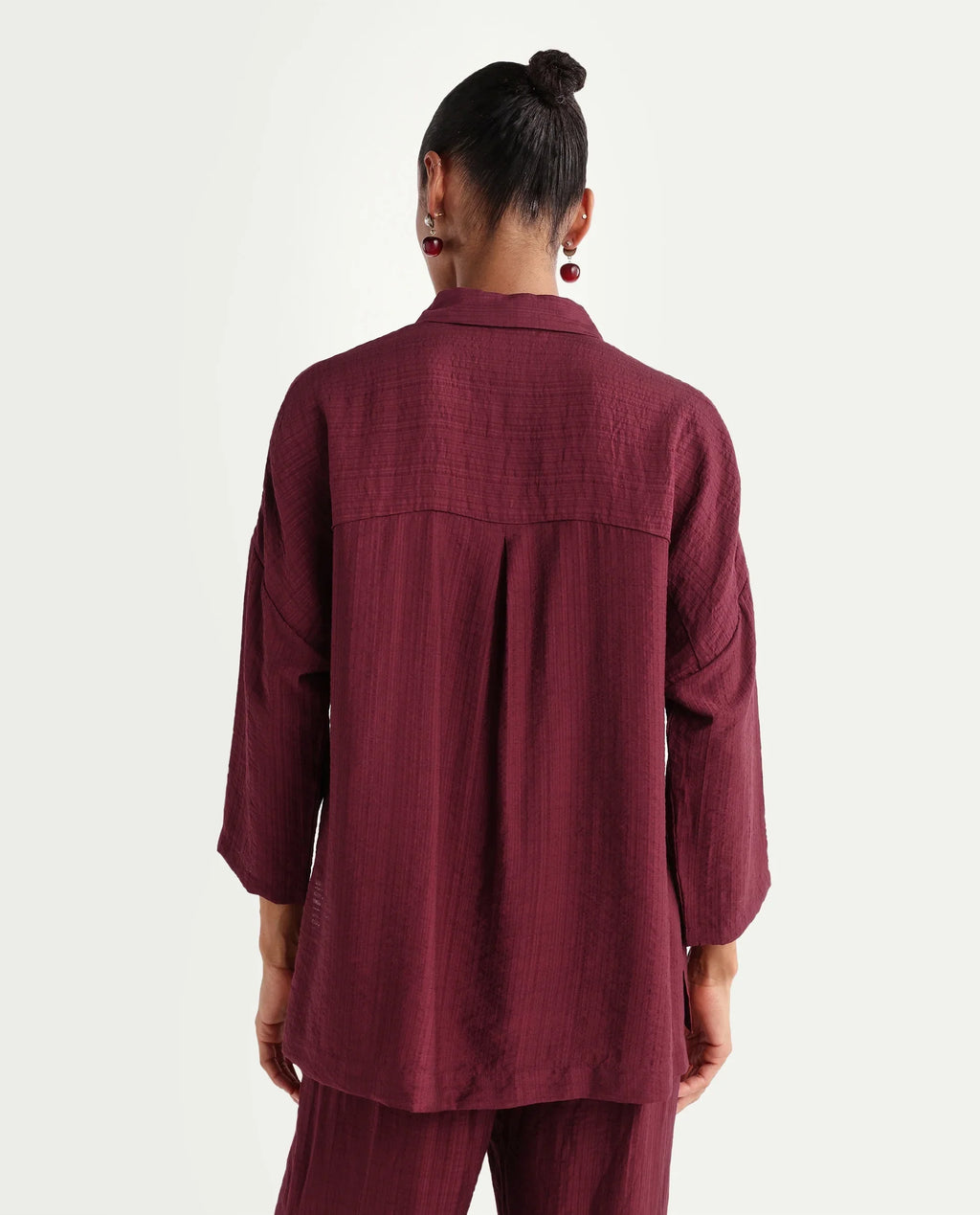 Rareism Women's Dano-T Maroon Viscose Blend Jonny Collar Pull-On Oversized Plain Top