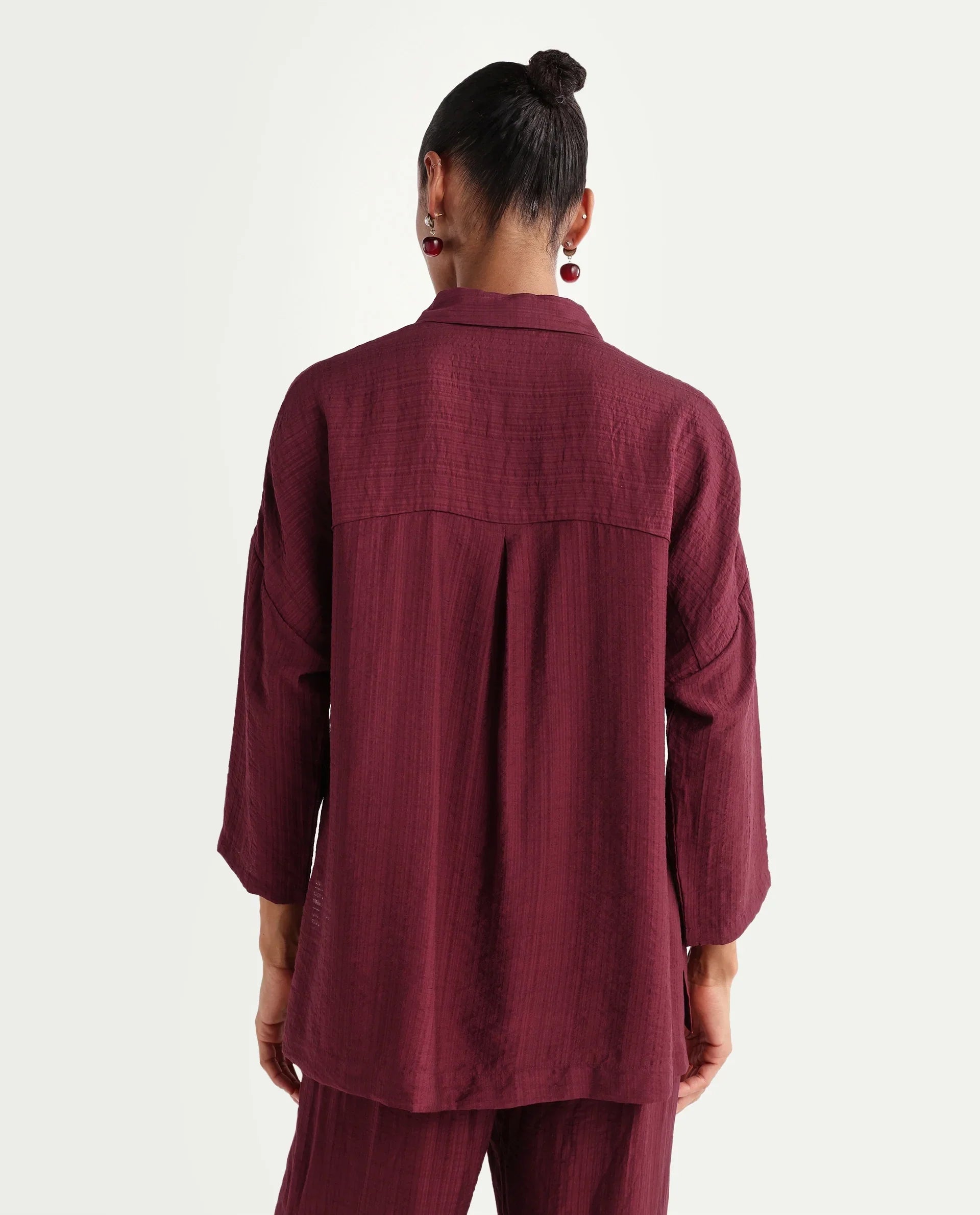 Rareism Women's Dano-T Maroon Viscose Blend Jonny Collar Pull-On Oversized Plain Top
