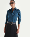 Rareism Women's Maven Teal Cotton Blend Spread Collar Fitted Plain Shirt