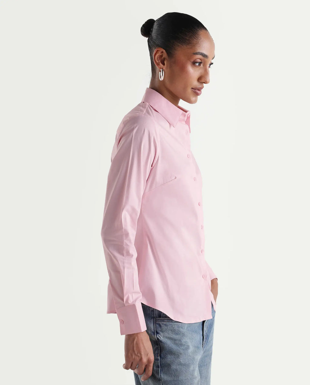 Rareism Women's Maven Pink Cotton Blend Spread Collar Fitted Plain Shirt