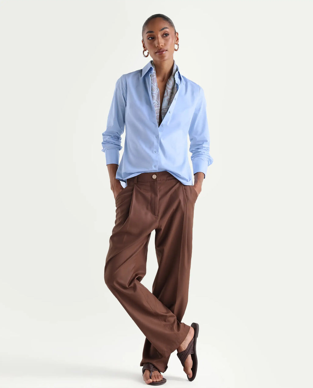 Rareism Women's Maven Light Blue Cotton Blend Spread Collar Fitted Plain Shirt