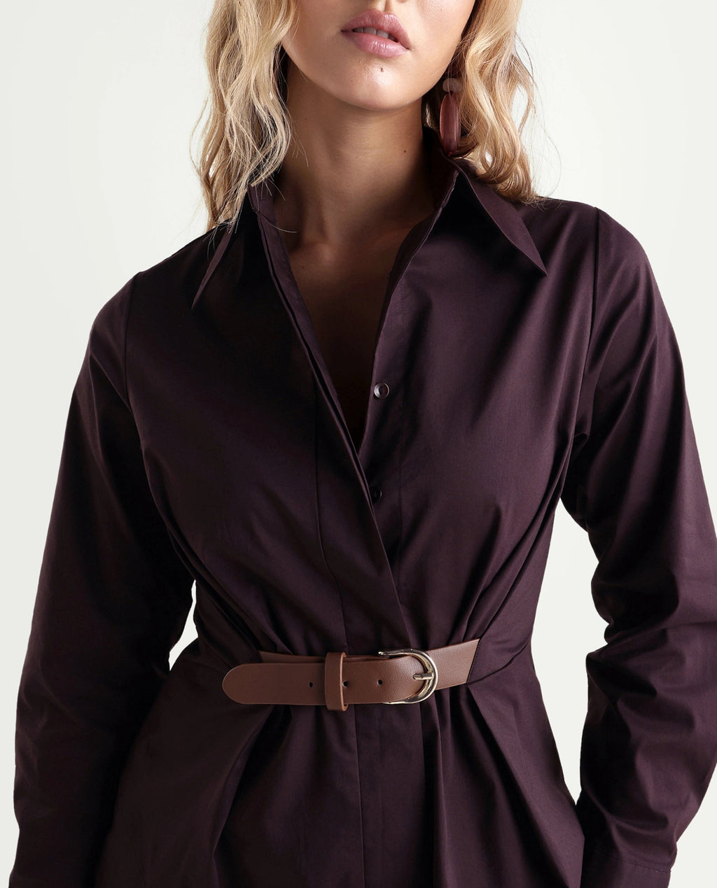 Rareism Women's Onio Brown Plain Cotton Blend Regular Long Sleeve Shirt