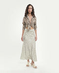 Rareism Women's Polron White Polyester Elastic Fit And Flare Polka Print Skirt