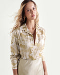 Rareism Women's Satino Beige Abstract Satin Regular Long Sleeve Shirt