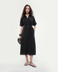 Rareism Women's Tormin Black Cotton Spread Collar Button Regular Embroidered Dress