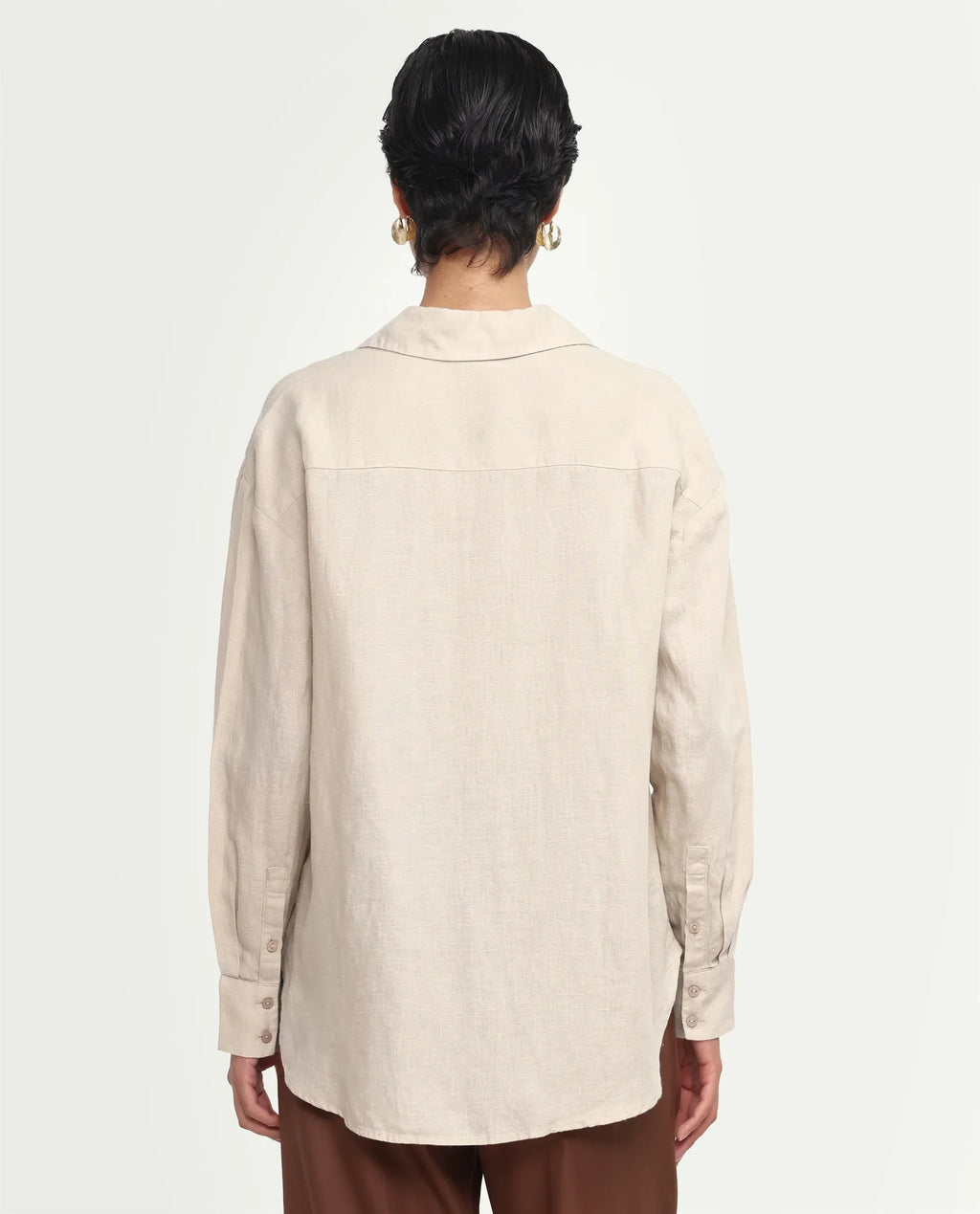 Rareism Women's Uganda Beige Linen Fabric Spread Collar Regular Plain Shirt