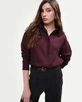 Rareism Women's Uganda Maroon Linen Spread Collar Regular Plain Shirt