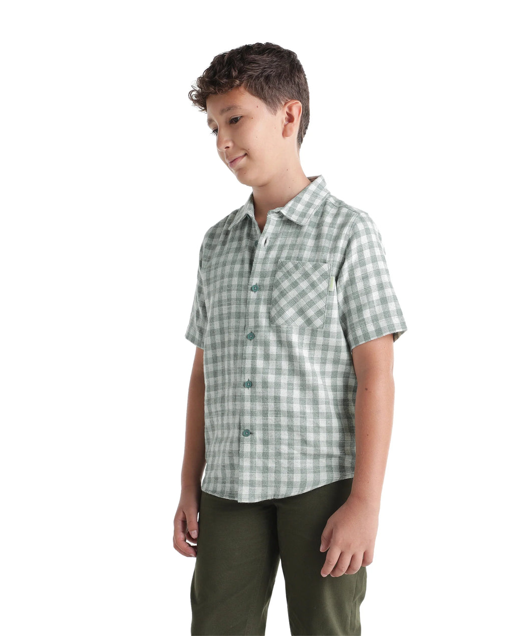 Rare Ones Kids Itel Dusky Green Cotton Fabric Button Closure Regular Fit Shirt