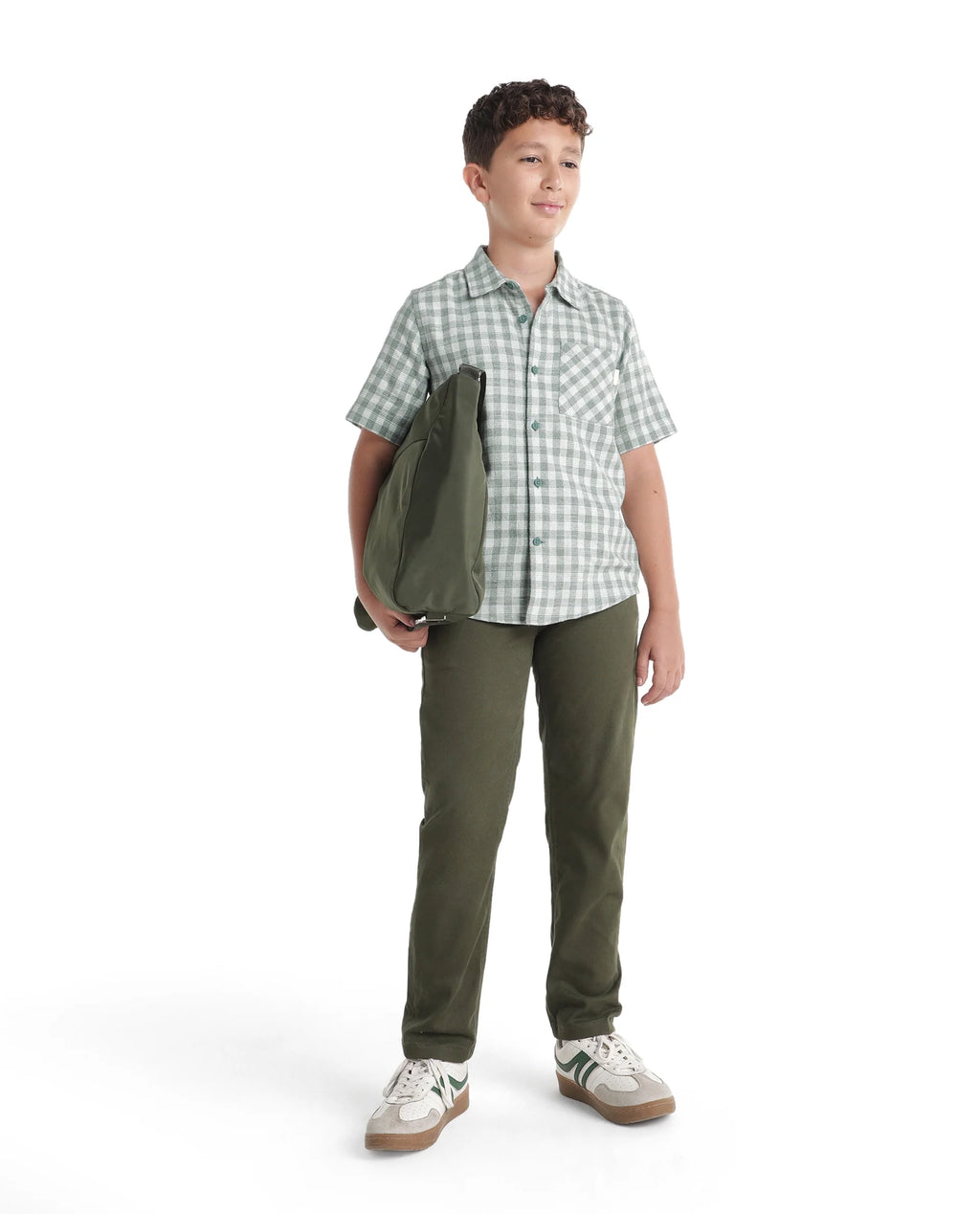 Rare Ones Kids Itel Dusky Green Cotton Fabric Button Closure Regular Fit Shirt