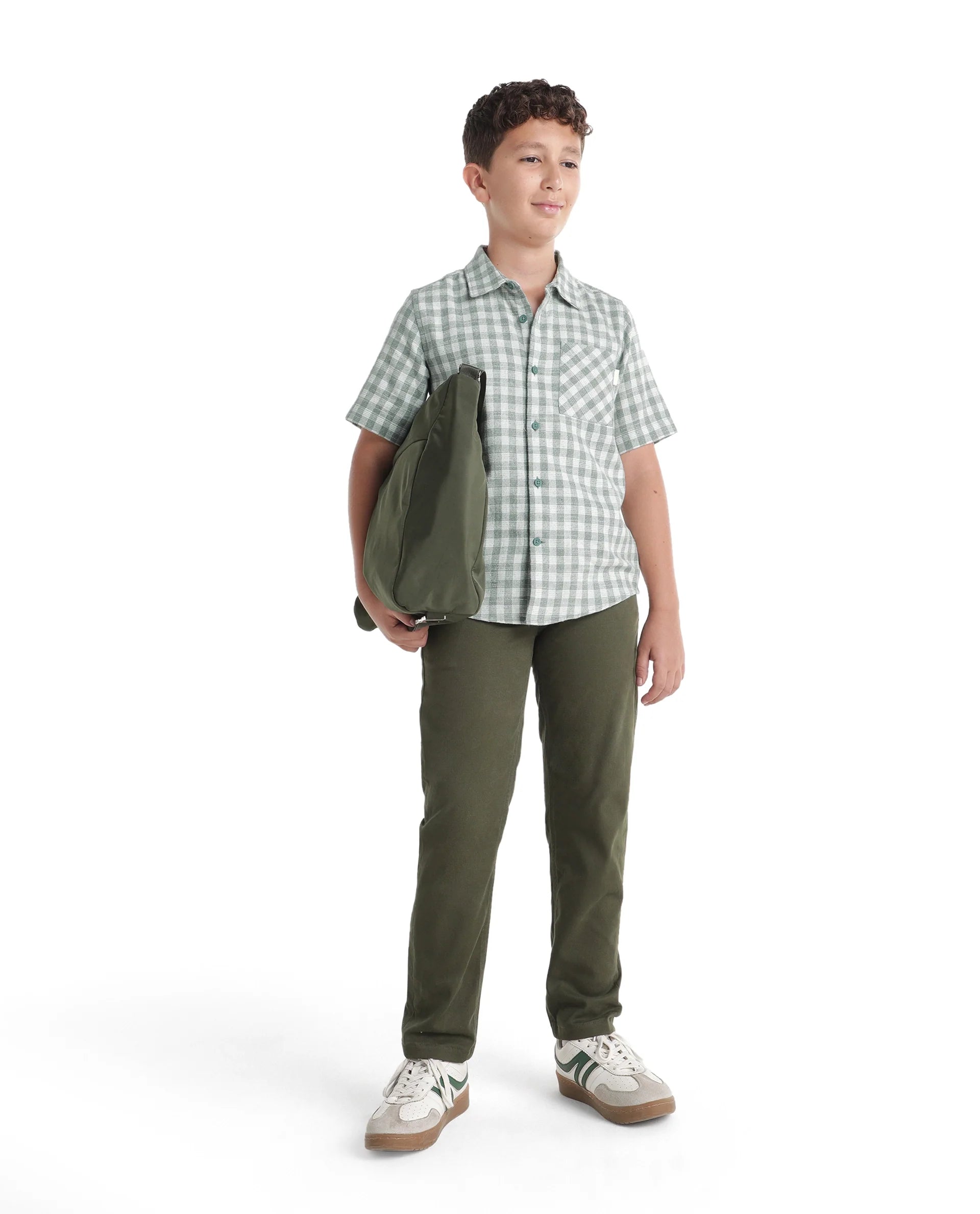Rare Ones Kids Itel Dusky Green Cotton Fabric Button Closure Regular Fit Shirt