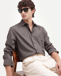 Rare Rabbit Men's Gunjo-Aw26 Brown Polyester Blend Spread Collar Regular Plain Shirt
