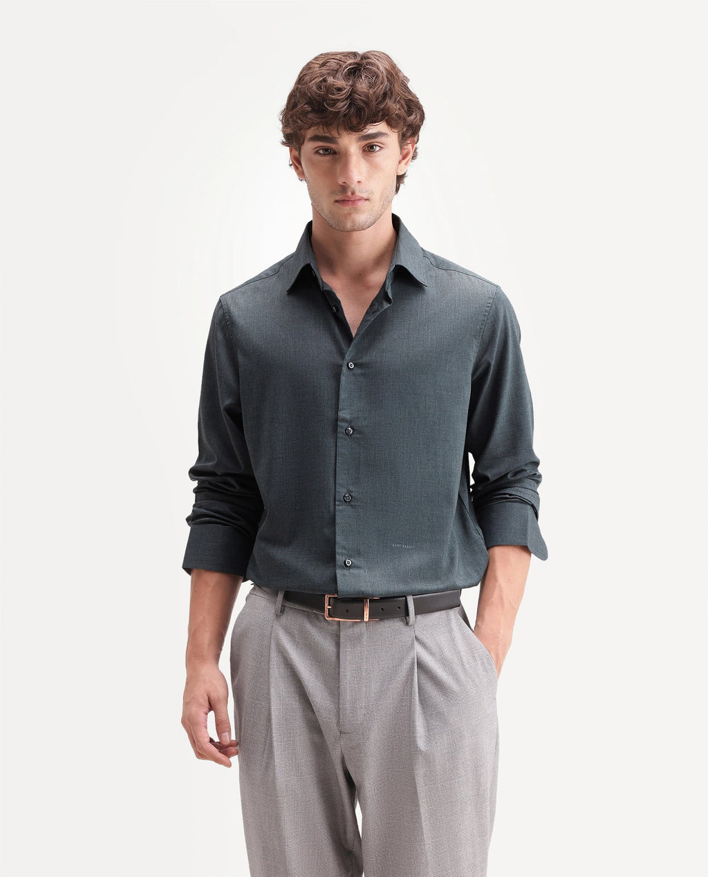 Rare Rabbit Men's Gunjo-Aw26 Teal Polyester Blend Spread Collar Regular Plain Shirt