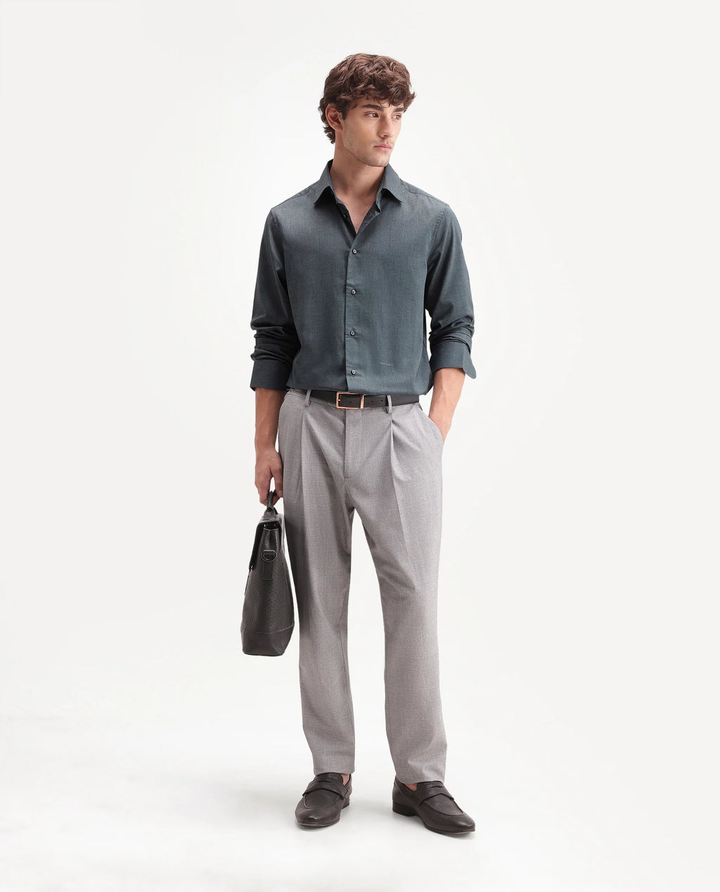 Rare Rabbit Men's Gunjo-Aw26 Teal Polyester Blend Spread Collar Regular Plain Shirt