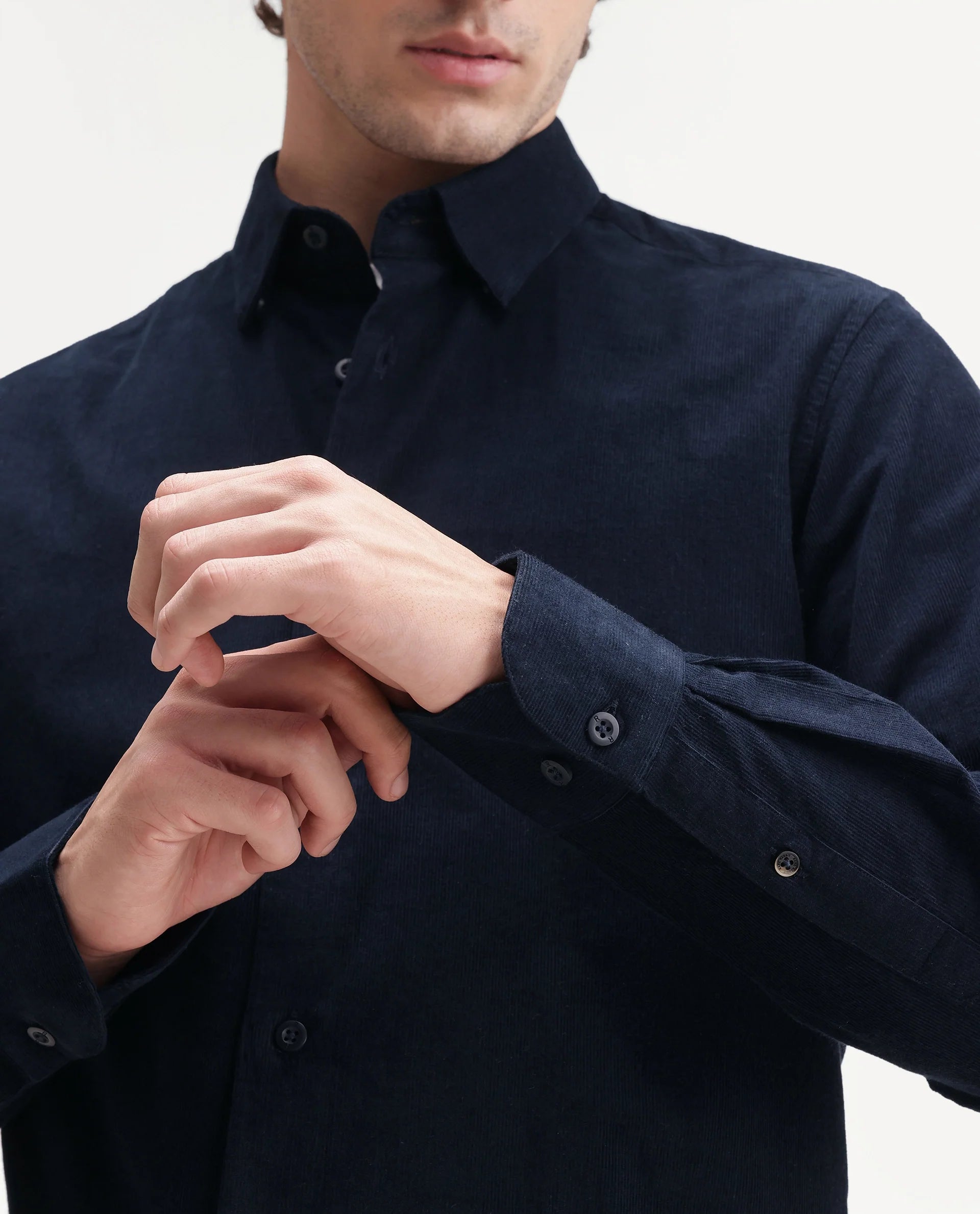 Rare Rabbit Men's Buita-Aw26 Navy Cotton Spread Collar Regular Fit Plain Shirt