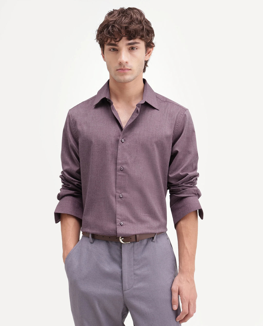Rare Rabbit Men's Gunjo-Aw26 Dusky Purple Polyester Blend Spread Collar Regular Plain Shirt