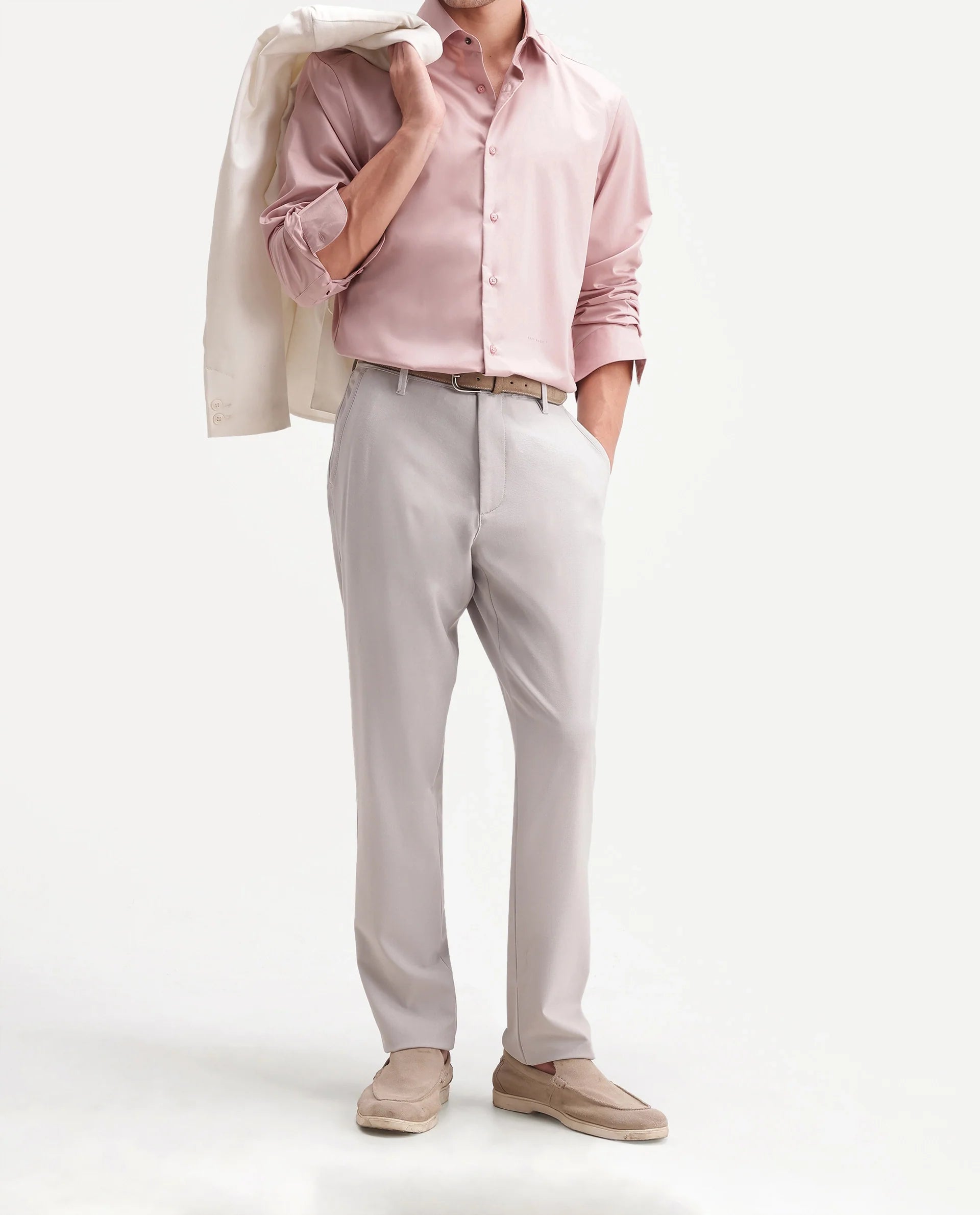 Rare Rabbit Men's Driver-Aw26 Pastel Blue Polyester Blend Fabric Regular Fit Plain Trouser