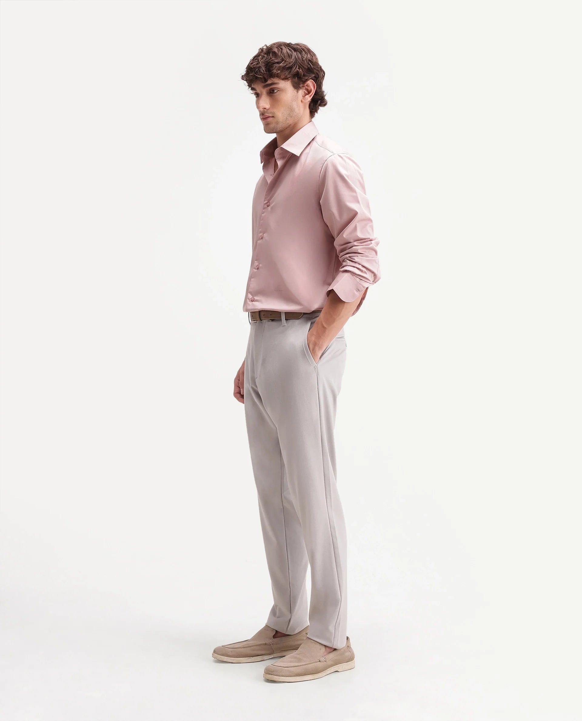 Rare Rabbit Men's Driver-Aw26 Pastel Blue Polyester Blend Fabric Regular Fit Plain Trouser
