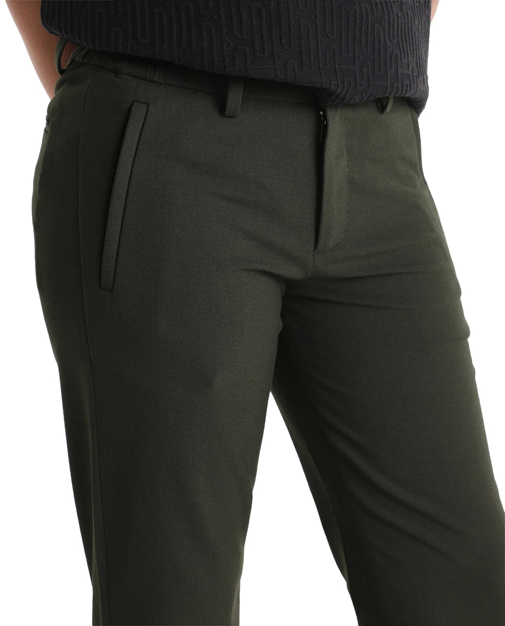 Rare Ones Kids Trove-Aw26 Olive Polyester Blend Fabric Button And Zipper Closure Slim Fit Trouser