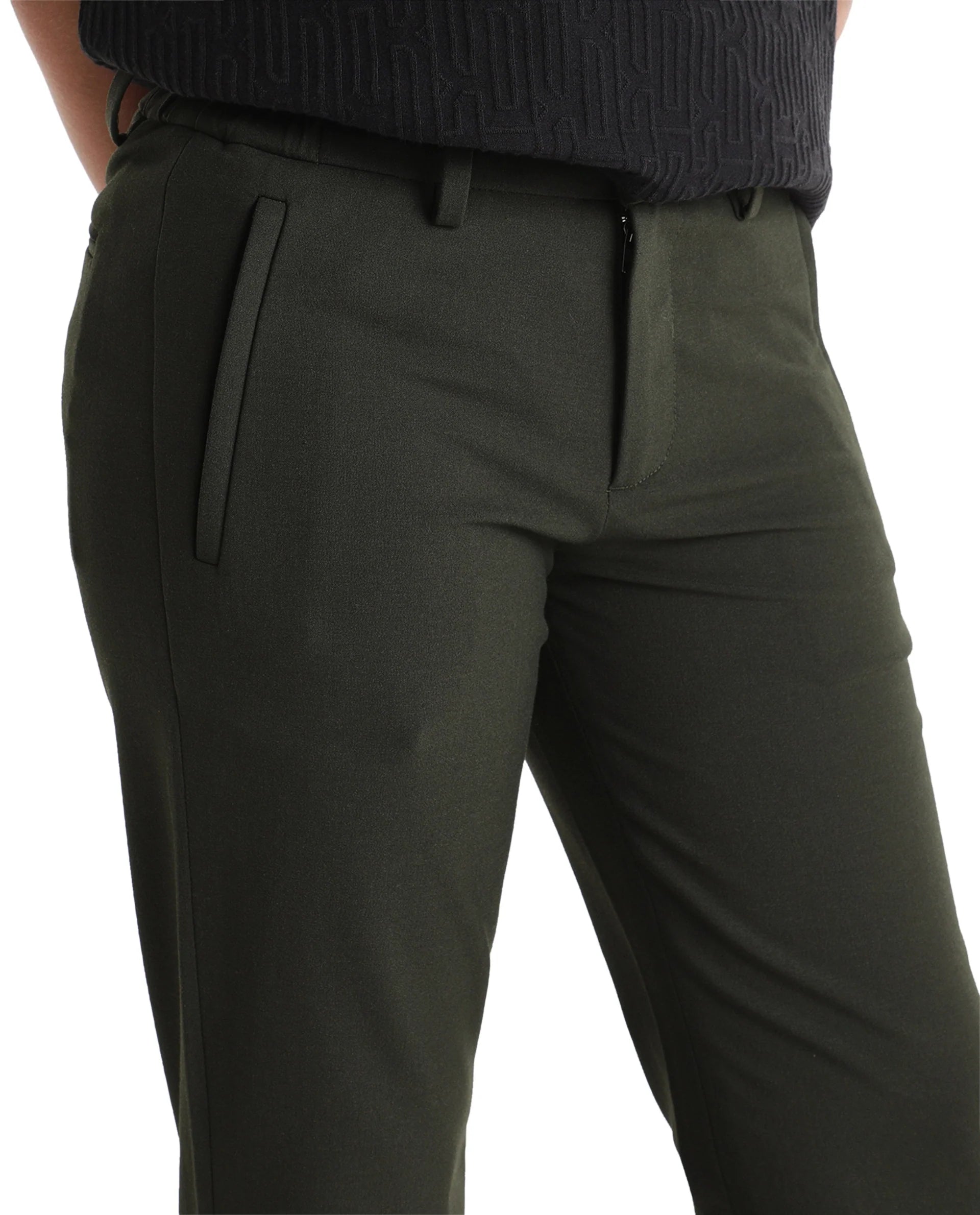 Rare Ones Kids Trove-Aw26 Olive Polyester Blend Fabric Button And Zipper Closure Slim Fit Trouser
