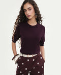 Rareism Women's Rohrdoaw26 Dark Maroon Viscose Blend Crew Neck Regular Fit Plain Top