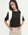 Rareism Women's Rohrdoaw26 Dark Brown Viscose Blend Crew Neck Regular Fit Plain Top