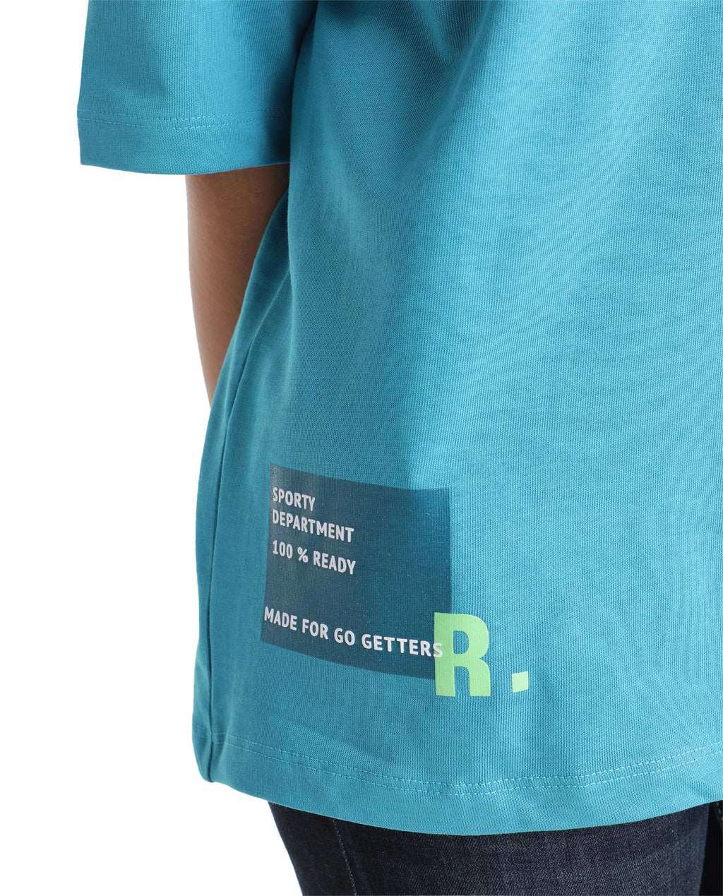 Rare Ones Kids Porto Teal Cotton Fabric Pull-On Closure Boxy Fit Graphic Print T-Shirt