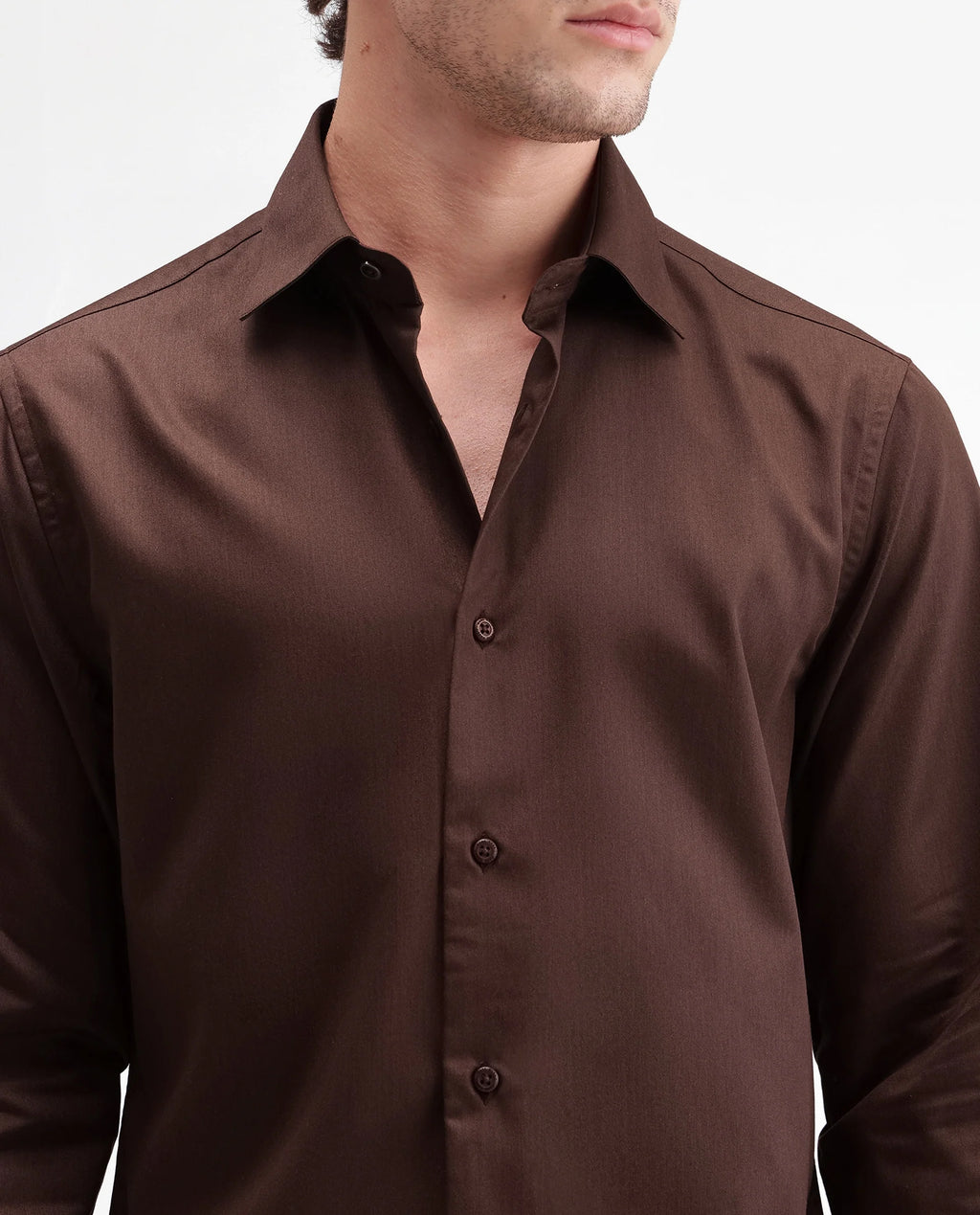 Rare Rabbit Men's Aston Brown Polyester Blend Spread Collar Button Regular Plain Shirt