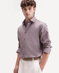 Rare Rabbit Men's Aston Purple Polyester Blend Spread Collar Button Regular Plain Shirt