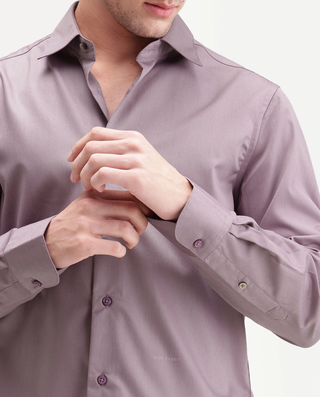 Rare Rabbit Men's Aston Purple Polyester Blend Spread Collar Button Regular Plain Shirt