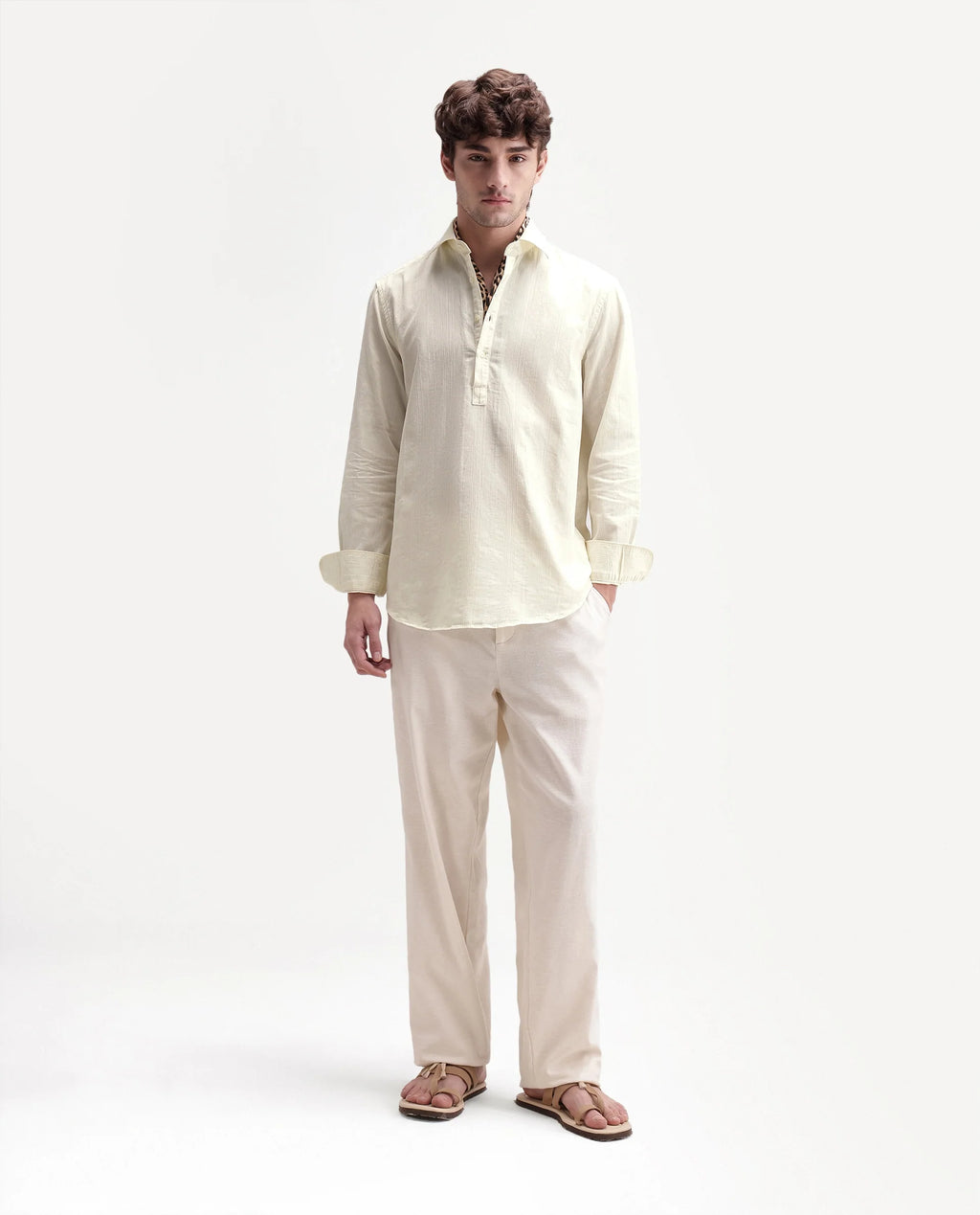 Rare Rabbit Men's Kord Off White Cotton Spread Collar Regular Fit Striped Shirt