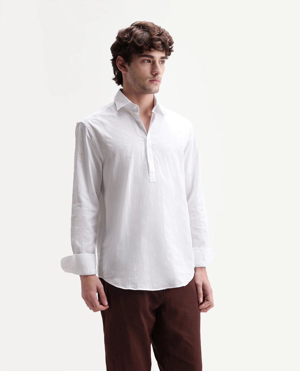 Rare Rabbit Men's Kord White Cotton Spread Collar Regular Fit Striped Shirt