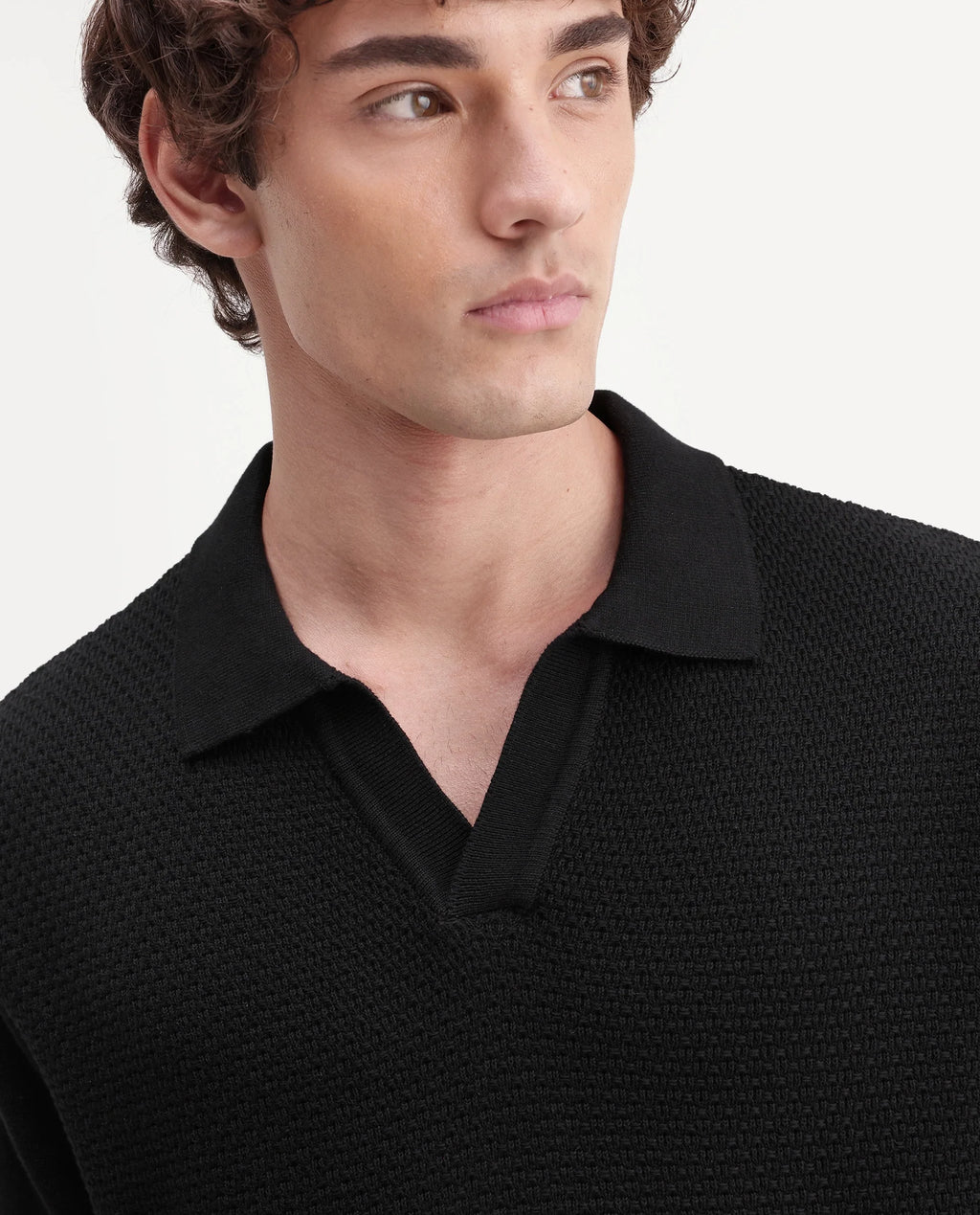 Rare Rabbit Men's Zegot Primary Black Cotton Johnny Collar Regular Textured Polo